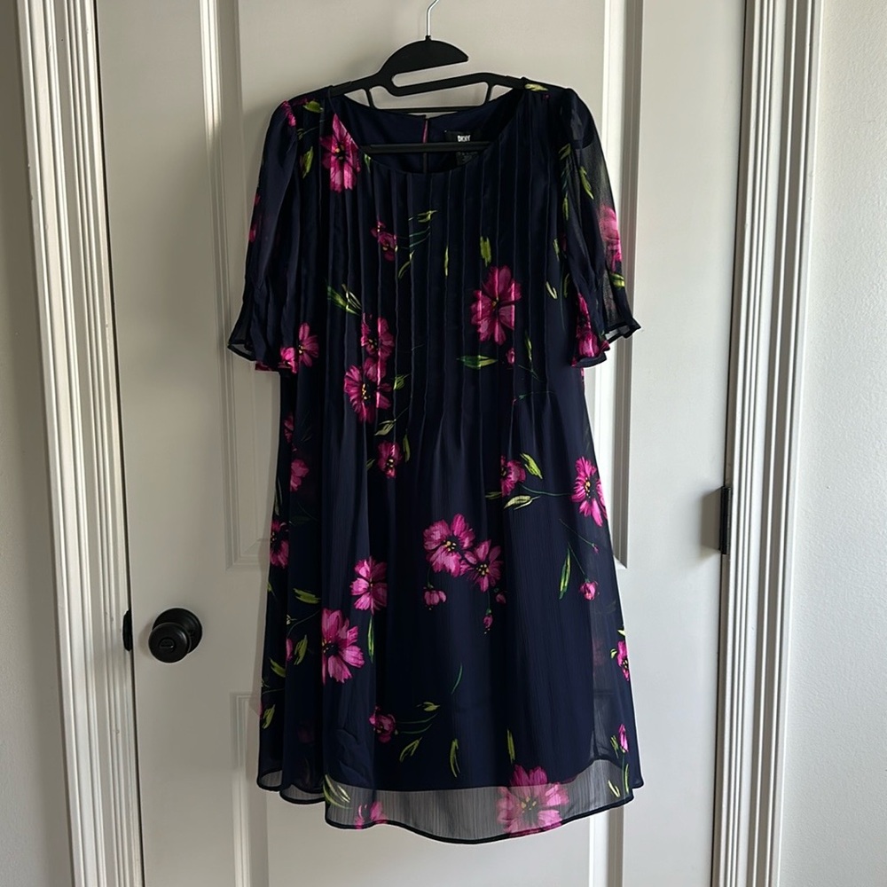Navy DKNY Floral Dress Size 12